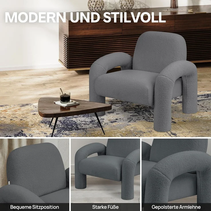 Makika Loungesessel Einzelsofa Lia aus Bouclé in Grau – Bild 4