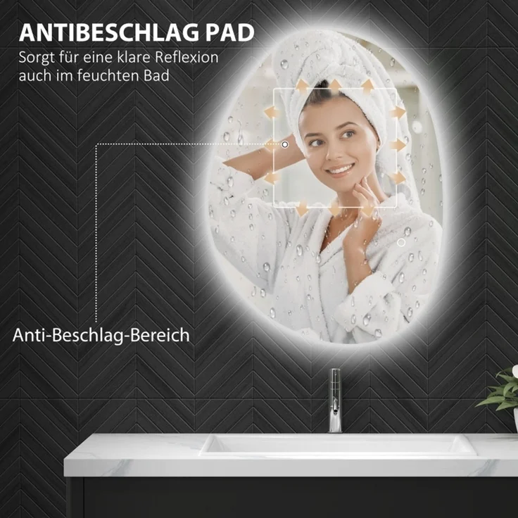 70 x 50 cm Asymmetrischer Badspiegel mit LED-Licht, Smart Touch Schalter, Anti-Beschlag-Funktion, Silber--Silber--70x5x50cm--YOUDENOVA – Bild 5