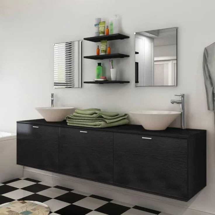 vidaXL 10-tlg. Badmöbel-Set mit Waschbecken und Wasserhahn Schwarz 273691