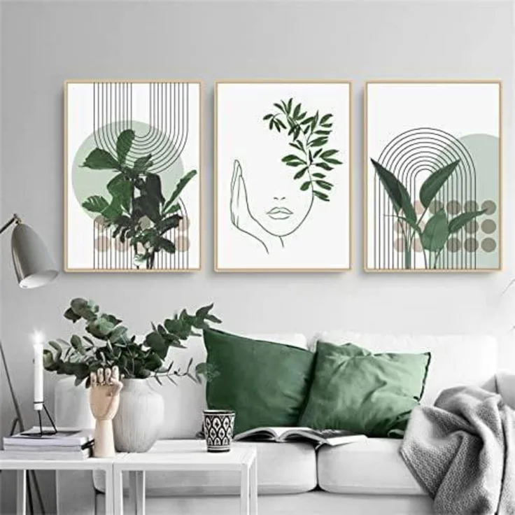 3er-Set Grüne Pflanzen Poster Modernes Bohemian Wandbild Wohnzimmer Schlafzimmer
