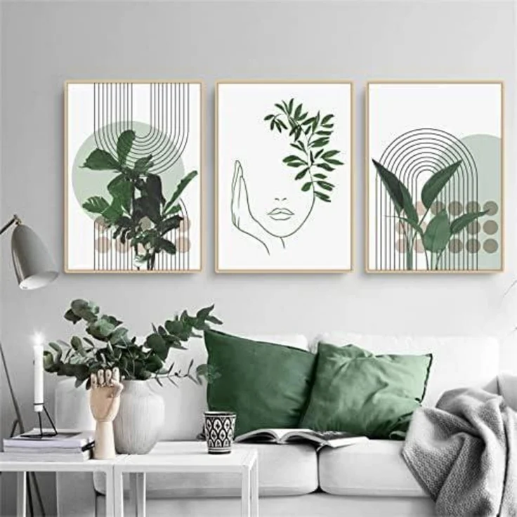 3er-Set Grüne Pflanzen Poster Modernes Bohemian Wandbild Wohnzimmer Schlafzimmer – Bild 1