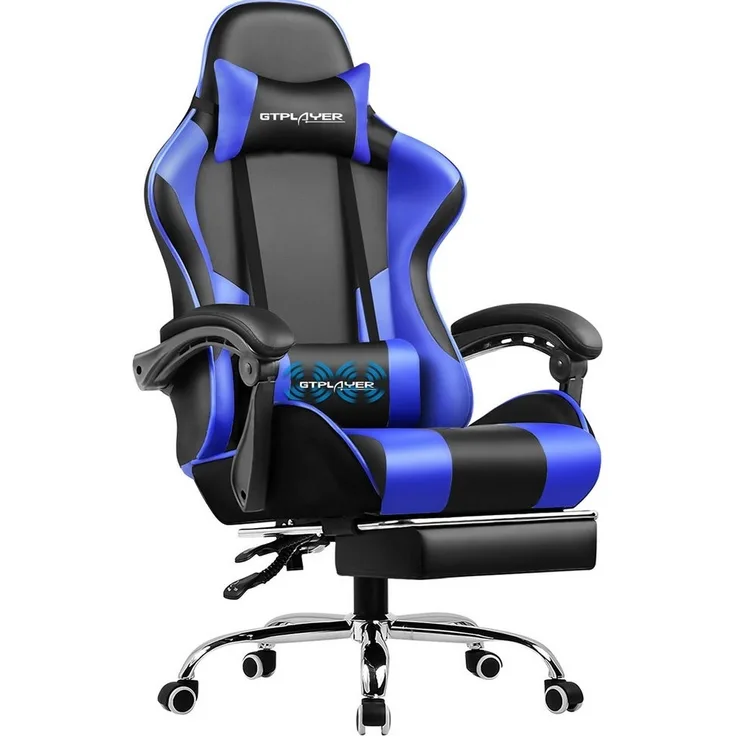 GTPLAYER Gaming-Stuhl Bürostuhl mit Massagefunktion, Fußstütze, Kopfstütze (Packung), Ergonomischer Gamer Stuhl Maximale Belastung 150 kg, 360° drehbar
