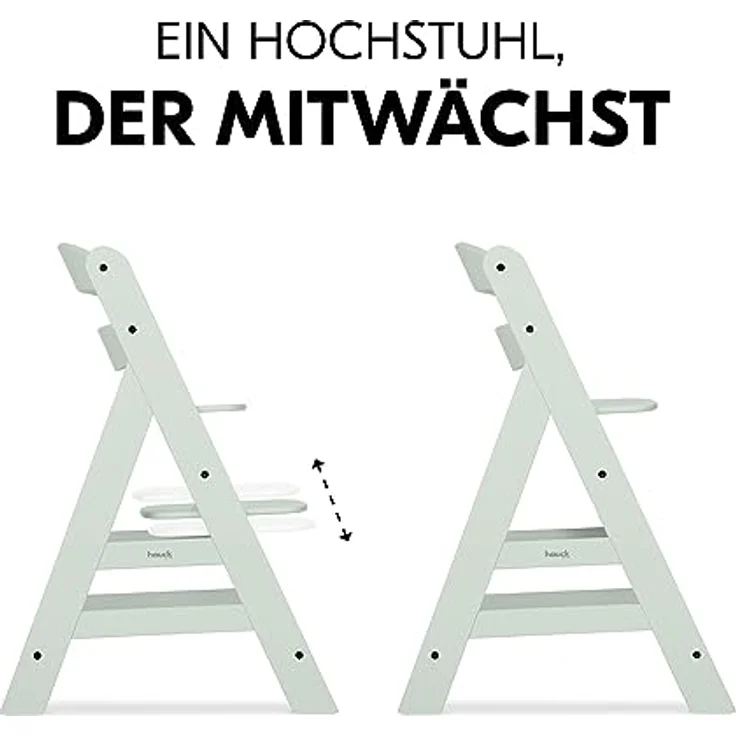 Hauck Kinder Hochstuhl Alpha+ - Mitwachsender Holz Babystuhl (FSC zertifiziert), Kinderhochstuhl ab 6 Monate, verstellbar, mit Schutzbügel, Schrittgurt und 5-Punkt-Gurt - Mint – Bild 8