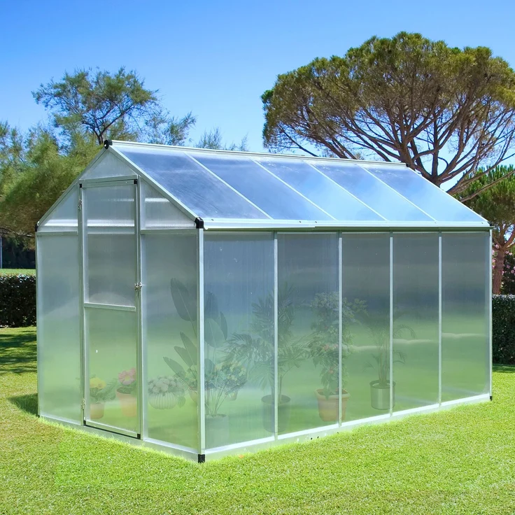 Wohnora-Gewächshaus aus Aluminium und Polycarbonat (3 x 2 m), 5,5 m², Fundament, Oberlicht, Türriegel,H 1950cm x T 1780cm x B 1830cm,Transparent – Bild 1