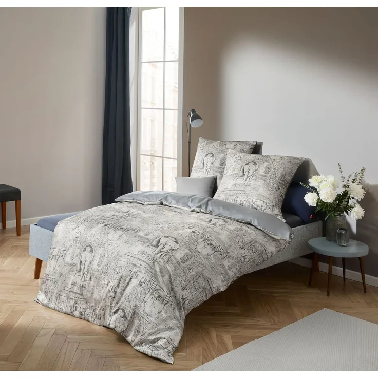 Fleuresse Mako-Satin Bettwäsche 135x200 Landschaft Süden Bäume Wende blau 115059-9