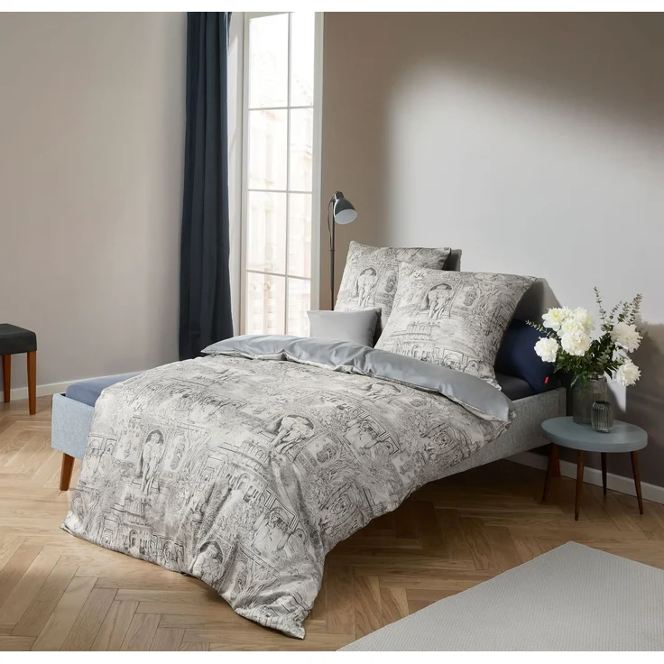 Fleuresse Mako-Satin Bettwäsche 135x200 Landschaft Süden Bäume Wende blau 115059-9 – Bild 1