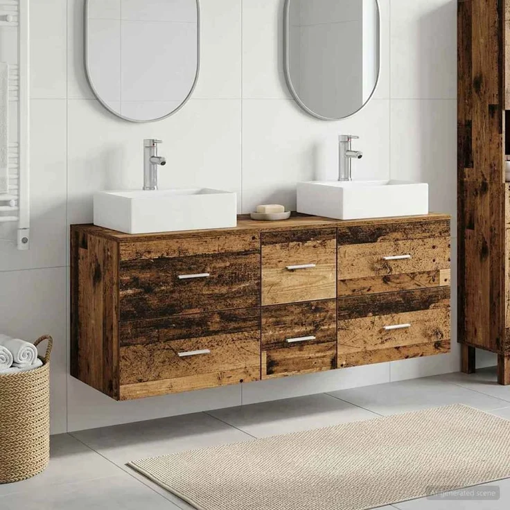 vidaXL Badezimmerschrank-Set 3 stk. Altholz 129 x 41 x 79,5 cm 3405849 – Bild 1