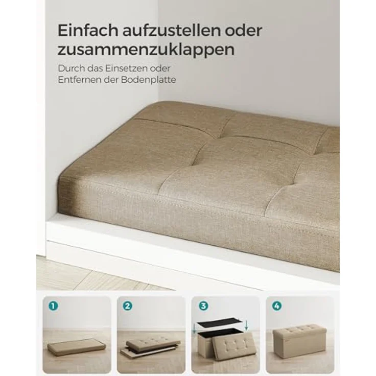 Songmics Sitzhocker mit Stauraum, klappbare Sitzbank, 38 x 76 x 38 cm Fußbank, Aufbewahrungsbox, bis 300 kg belastbar, für Wohnzimmer Schlafzimmer Flur, Kamelbraun LSF047R01 – Bild 8