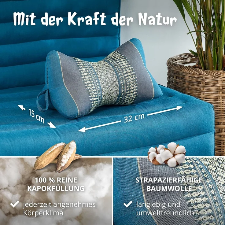livasia Nackenstützkissen Knochenkissen, vegan und handgefertigt, Ø 15x32cm, Kapok – Bild 4