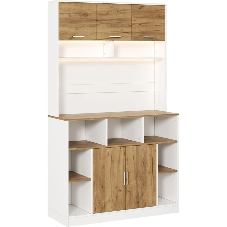 Küchenschrank 105 x 40 x 180 cm in Weiß und Natur mit RGB-LED-Beleuchtung und verstellbaren Einlegeböden – Bild 6