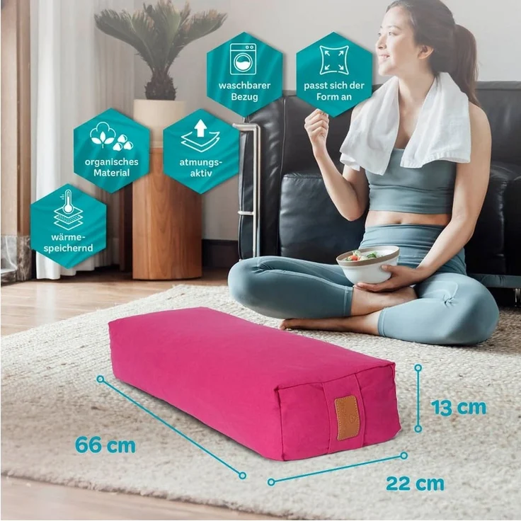 #DoYourYoga Yogakissen Yoga Bolster Paravati, gefüllt mit Bio-Buchweizenschalen,Yogakissen 67x22x13cm – Bild 2