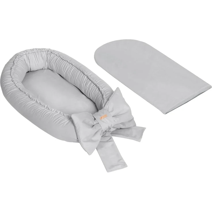 Kuschelnest Babynest Babynestchen Nestchen Reisebett Wickelauflage mit Schleife (Farbe: grau) – Bild 2