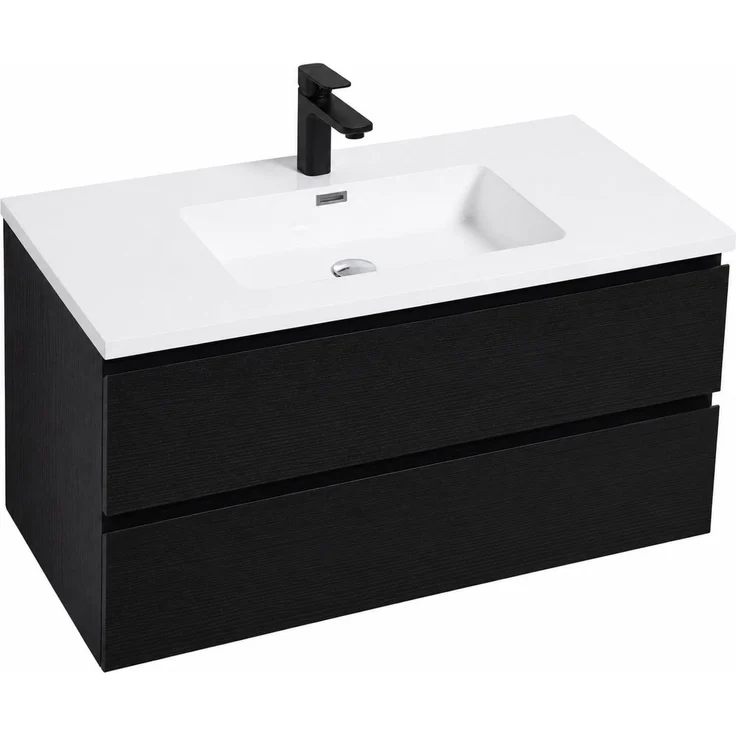 Badplaats Badmöbel Set mit Waschbecken und Unterschrank Angela 100 x 48 cm Schwarz Holz - Waschbeckenunterschrank mit Soft-Close und Waschbecken, Vorgemontiert – Bild 3