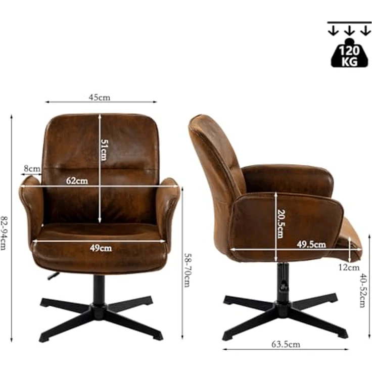 MEUBLE COSY Bürostuhl Ergonomisch Schreibtischstuhl mit höhenverstellbar Armlehnen 360° Drehbar Schminkstuhl Sessel für Büro Wohnzimmer Schlafzimmer Vanity, Wildleder, Braun – Bild 4