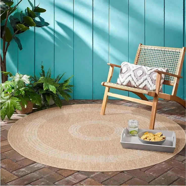 Teppium Teppich Vintage Design, Rund, Höhe: 5 mm, Runder Teppich Vintage Design Naturfarben für Terrassen Küchen Balkon