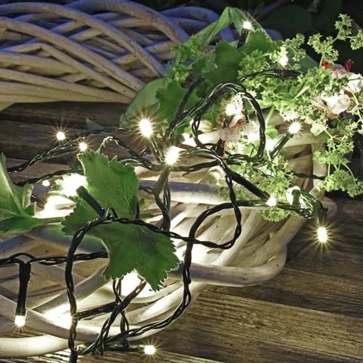 hellum Lichterkette 40 LED, LED Lichterkette außen 3,9 m beleuchtet, mit Stecker, outdoor mit Timer, kaltweiß, Außenlichterkette mit Außen-Transformator – Bild 8