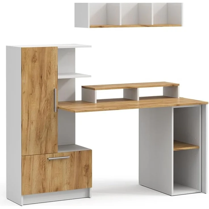 Schreibtisch Tomy Weiß/Goldkraft Eiche 150 x 59 cm 4er Set Vicco – Bild 1
