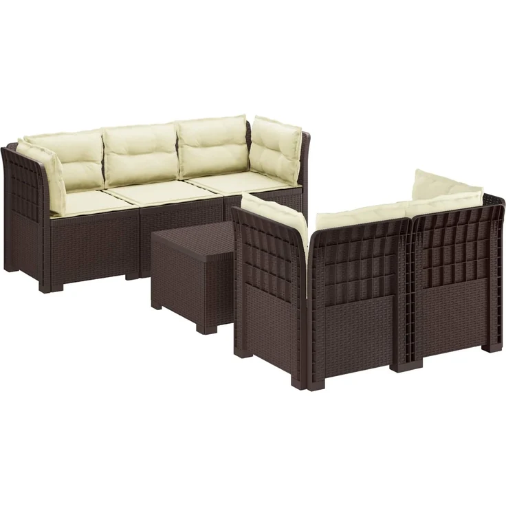 vidaXL 5-Sitzer Gartensofa mit Kissen Rattan-Look PP Braun 3443910 – Bild 2