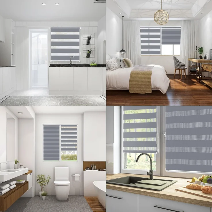 Sekey Doppelrollo Klemmfix ohne Bohren für Fenster, Doppelrollo 60 cm breit, Duo Rollo Jalousie Sonnenschutz, 60x100 cm, Grau – Bild 2