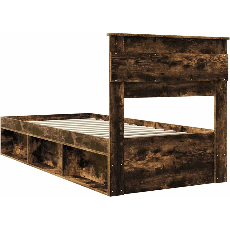 vidaXL Bettrahmen Geräucherte Eiche 90 x 200 cm Massives Kiefernholz 3409811 – Bild 8