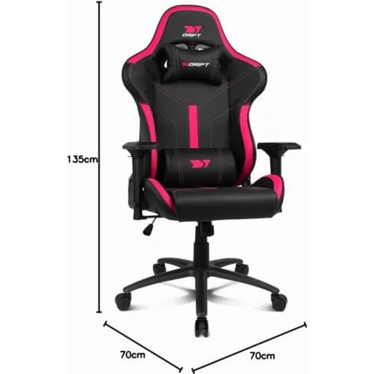DRIFT GAMING DR350 – Ergonomischer Profi-Gaming-Stuhl mit 4D-Armlehnen, Lenden- und Nackenkissen, 135° neigbar, Leise Rollen, Schwarz-Rosa – Bild 10