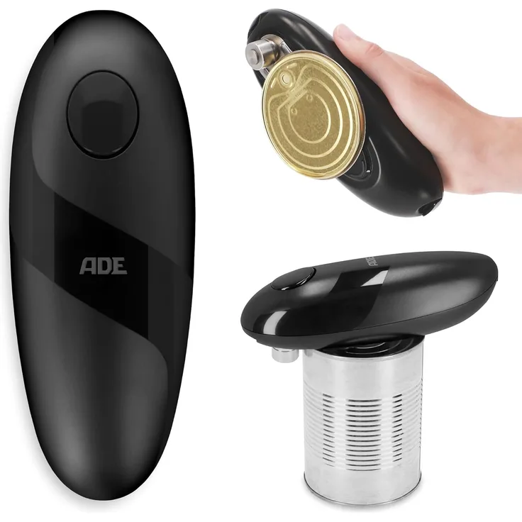 ADE Elektrischer Dosenöffner, praktischer Deckelöffner mit Magnet und Haken, perfekt für Senioren, einhändige Bedienung, ohne scharfe Kanten
