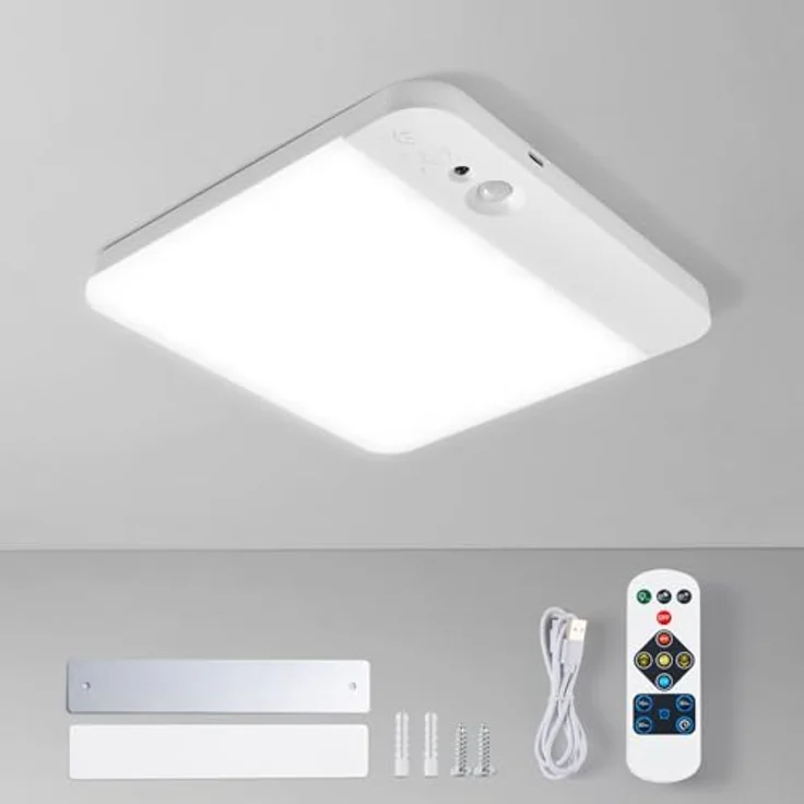 Leselux Akku Deckenlampe mit Bewegungsmelder, USB Aufladbar, 3 Farbtemperaturen, Ultrathin Design für Flur, Treppe, Balkon und Garage – Bild 1