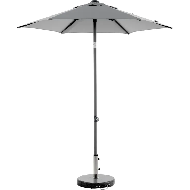 Sonnenschirm Poppi aus Aluminium und Polyester, neigbar, modern, grau, Ø 200 cm, mit winddichtem Kamin