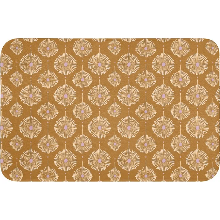 OnlyWow Badematte Blumen - Modern - Ocker, Höhe 10 mm, Polyester, Rechteckig, Badezimmerteppich, Badteppich, Rutschfest, Badvorleger, Waschbar