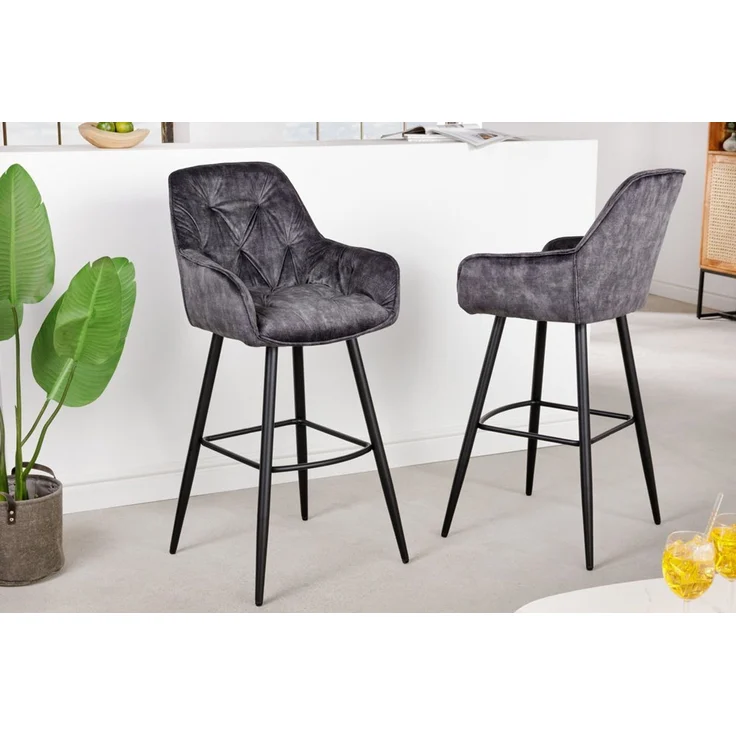 riess-ambiente Barhocker MILANO grau / schwarz (Einzelartikel, 1 St), Samt · Metall · Stuhl mit Lehne · Chesterfield Steppung – Bild 5