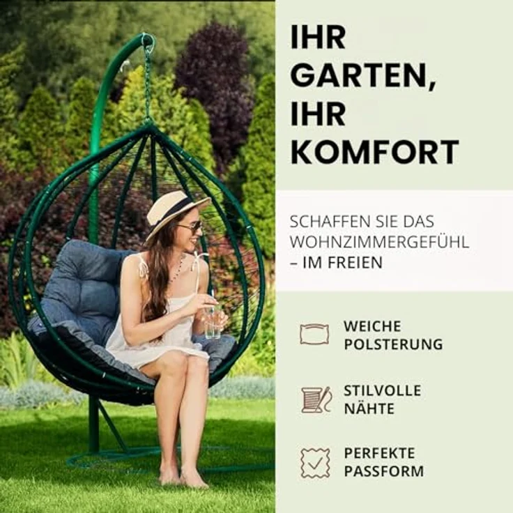 Bjird Stuhlkissen Hängesessel Kissen, Auflage für Polyrattan & Rattan Hängeschaukel, Sitzauflage für Hängekorb - Indoor & Outdoor geeignet – Bild 10