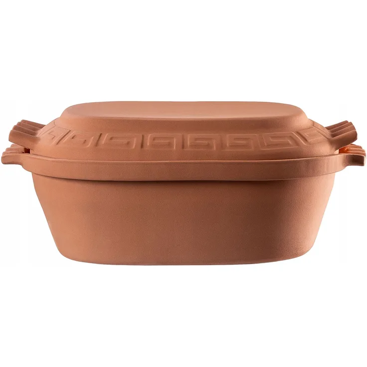 KADAX Ovaler Tonbräter, Keramiktopf mit Deckel und Seitengriffen, Dampfgarer aus natürlichen Materialien, Auflaufform für fettfreies Kochen, Brätertopf (6L)