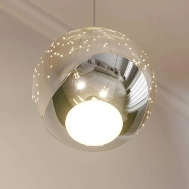 Lucande LED-Pendellampe Hayley, 3-flg. mit kugelförmigen Glasschirmen, Ø 25 cm, chrom, Blasenglas – Bild 6