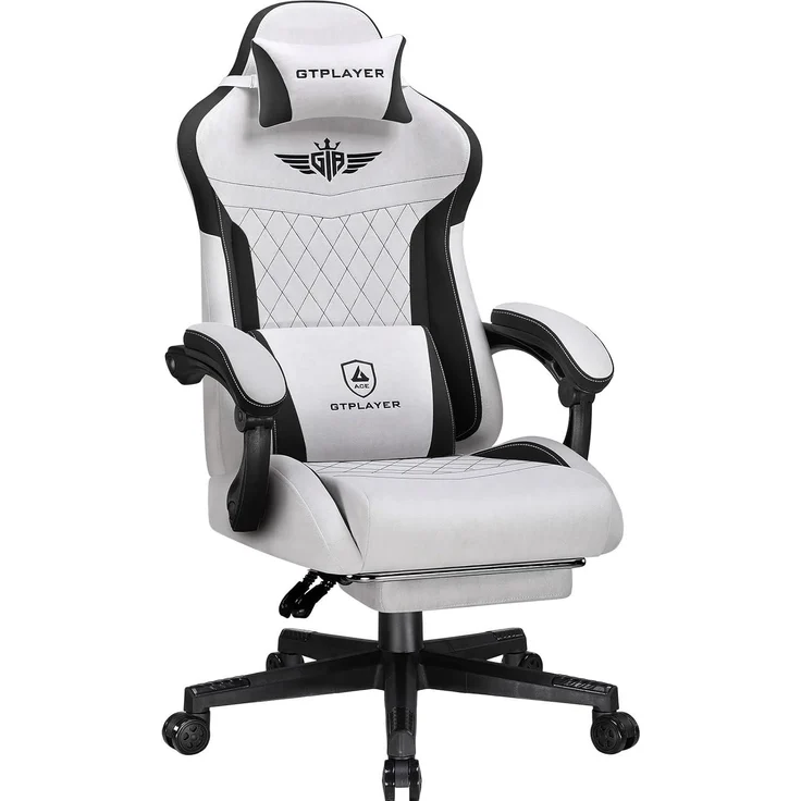 GTPLAYER Gaming-Stuhl Stoff Gaming Chair Ergonomisch Bürostuh PC Stuhl, 150kg Belastbarkeit, Schreibtischstuh mit Federsitzkissen und Fußstütze – Bild 1