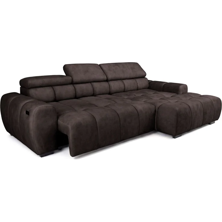 Ecksofa Schlafsofa VELUNIO RELAX in Stoff Salvador Dunkelbraun Ottomane Rechts – Bild 3