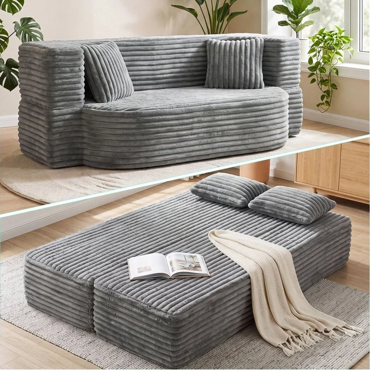 oyajia Schlafsofa Klappbares Knochenloses Schlafsofa mit 2 Kissen,192.5x85x70CM, Boneless Couch, Klappsofabett für Wohn/Arbeits/Schlafzimmer, 2-in-1 Sofa-Bett mit Cordstoffbezug – Bild 2