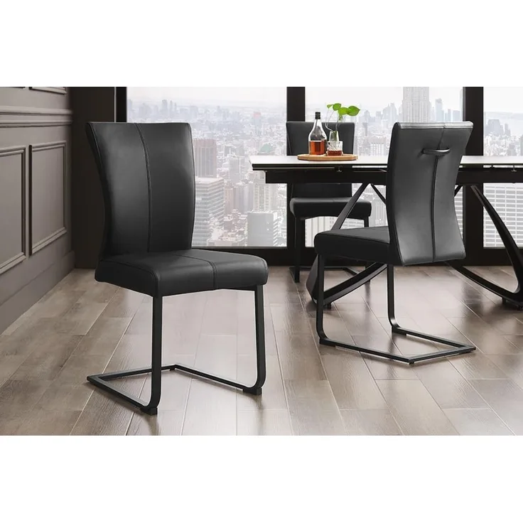 riess-ambiente Esszimmerstuhl SAMSON schwarz · Schwingstuhl mit Echtleder-Bezug (Einzelartikel, 1 St), Esszimmerstuhl mit Metallrahmen · bis 120kg belastbar · modern