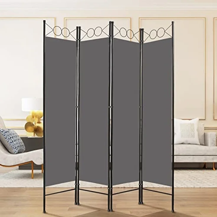 Todeco Raumteiler für den Innenbereich, 4 Paneele, Raumteiler, faltbar, Sichtschutz für Schlafzimmer, Haus, Balkon, 160 x 180 cm, Grau – Bild 3