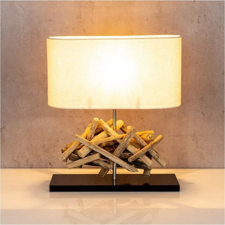 Levandeo® Nachttischlampe, Tischlampe Höhe 42cm Treibholz Tischleuchte Holz Lampe Teakholz Deko – Bild 2