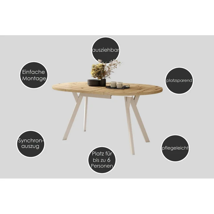 designimpex Esstisch Design Esstisch Aldo ausziehbar 90 cm bis 145 cm rund Esszimmer Tisch, Esstisch, Esszimmertisch, Tisch, Ausziehtisch, Küchentisch, Esszimmer – Bild 3