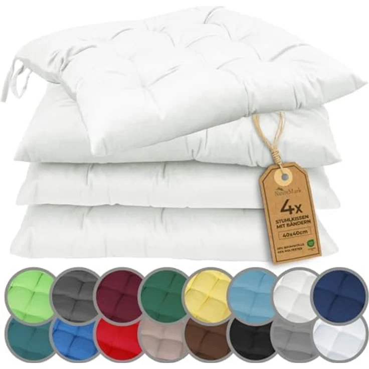 NatureMark 4er Set Stuhlkissen mit Bändern Gr. 40x40 cm Sitzkissen gefüllt, Natur/Crème – Bild 2