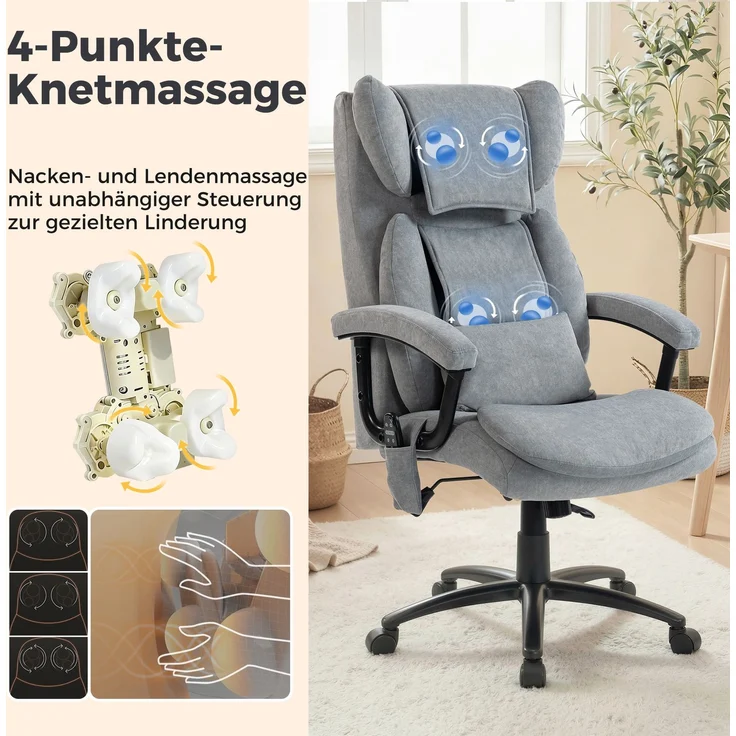 MELAYR, Ergonomischer Massage-Bürostuhl mit 4 Knetpunkten, 76 x 70.5 x 122 cm, Grau – Bild 6