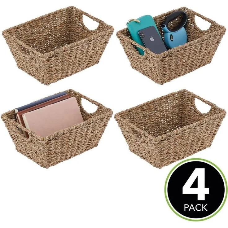 mDesign Seegraskorb Aufbewahrungkorb Flechtkorb mit Griffe 4er Set hellbraun – Bild 3
