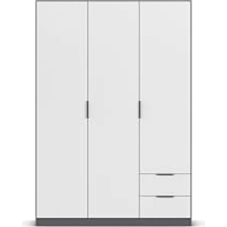 Rauch Möbel Lagoa, Kleiderschrank, Garderobe für Schlafzimmer, Kinderzimmer, Jugendzimmer 3-türig, 2 Schubladen, mit Zubehör Classic, Farbe Weiß/Grau metallic, Schwarz, Breite 136 – Bild 11