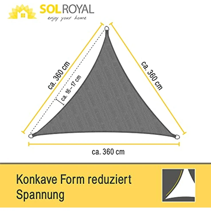 Sol Royal SolVision HS9 - Sonnensegel dreieckig 3,6 x 3,6 x 3,6 m HDPE Atmungsaktiv & UV Schutz Sonnenschutz für Terrasse, Balkon, Pool und Garten – Sonnensegel 360 x 360 x 360 cm Schattennetz Anthrazit – Bild 4