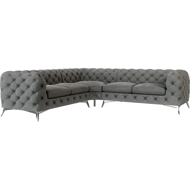 S-Style Möbel Ecksofa Chesterfield Kalina mit Silber Metall Füßen, mit Wellenfederung – Bild 1
