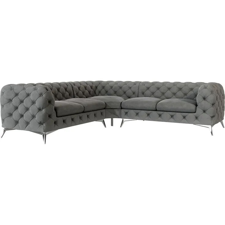 S-Style Möbel Ecksofa Chesterfield Kalina mit Silber Metall Füßen, mit Wellenfederung