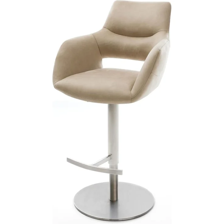 Barstuhl Yago-Flex Mikrofaser Beige Vintage Drehfuß höhenverstellbar Edelstahl Silberfarben Taschenfederkern – Bild 2