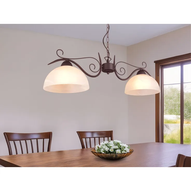 Reality|Trio Pendelleuchte im Landhausstil, Alabaster, rostfarben