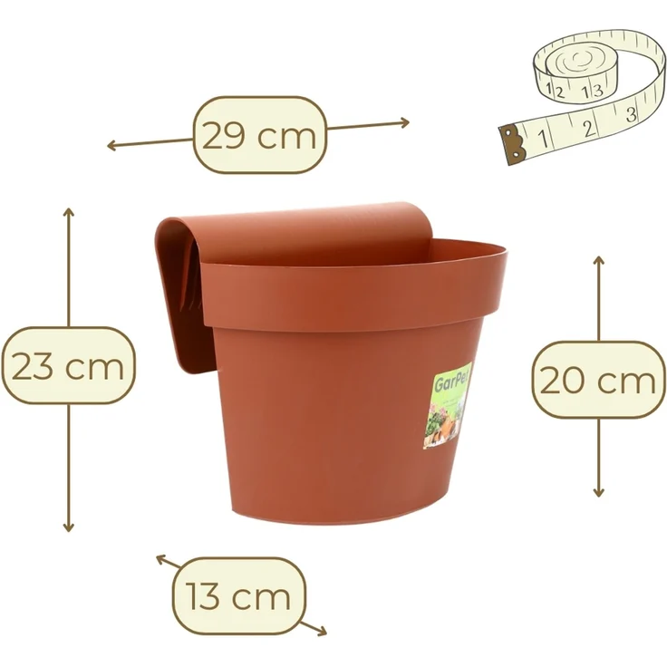 4er Set Geländertopf Balkon mit Wasserspeicher Blumentopf Zaun Blumenkasten Geländer Geländerkasten Balkontopf Balkonkasten Balkon Blumenkasten Geländer Terracotta – Bild 2